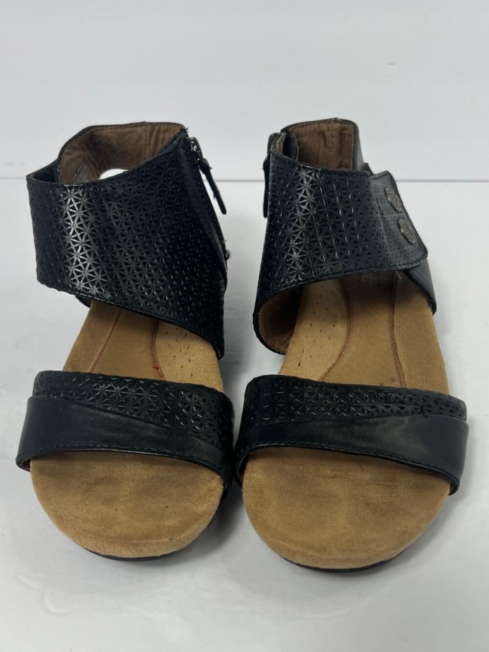 Rockport Cobb Hill Hollywood 2-Piece Cuff Wedge Sandals Black Leather Size 7